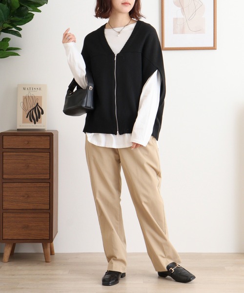 FUNALIVE(ファンアライブ)の「RELACLO select 7G変形WZIPベスト(ベスト・レディース・アイボリー/モカ/グレー/ブラック・M)」の5枚目の写真