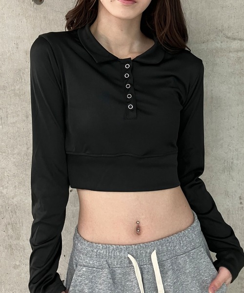 CARVEN 長袖クロップドトップス 36 カップ付きインナートップス長袖◇カップ付き ブラトップ ロンT