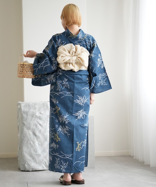 セール】手染め注染浴衣3点セット utatane×注染工房 赤坂紬 青藍
