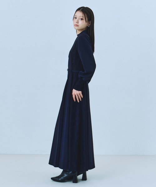 新品　クミキョク　ドッキング　レース　ロングワンピース　ネイビー セール】レースドッキングカシュクールワンピース｜オケージョン/秋服