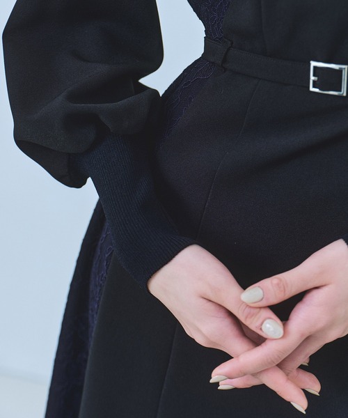 UNITED TOKYO（ユナイテッドトウキョウ）の「【残りわずか！】レースドッキングカシュクールワンピース｜オケージョン/春服（ワンピース・レディース・ネイビー/ブラック・1/2）」の14枚目の写真