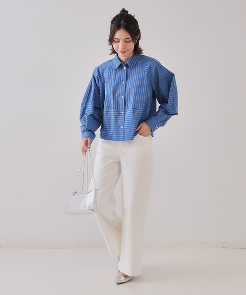 OPAQUE.CLIP（オペークドットクリップ）の「《andGIRL掲載》ストライプフォルムシャツ【洗濯機洗い可】（シャツ/ブラウス・レディース・ホワイト系3/ホワイト系5/ブルー系2・38/40/42）」の14枚目の写真