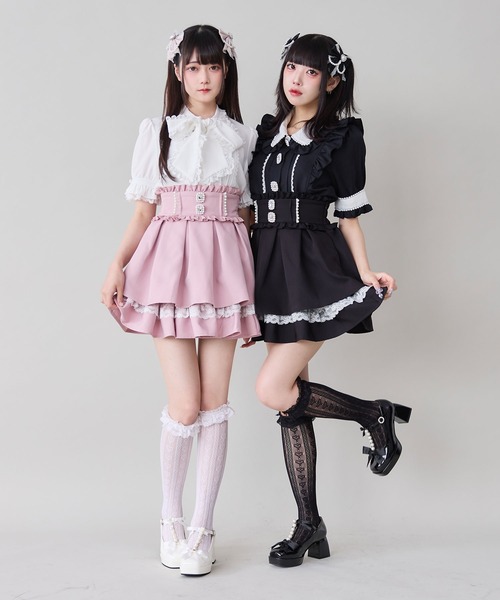 DearMyLove(ディアマイラブ)の「パールビジューフレアハイウエストスカート(スカート・レディース・チェリーピンク/グレー/ブルーグレー/ベビーピンク/ブラック・MEDIUM/LARGE/LL/SMALL)」の7枚目の写真