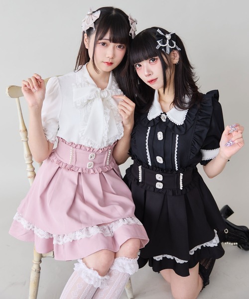 DearMyLove(ディアマイラブ)の「パールビジューフレアハイウエストスカート(スカート・レディース・チェリーピンク/グレー/ブルーグレー/ベビーピンク/ブラック・MEDIUM/LARGE/LL/SMALL)」の11枚目の写真