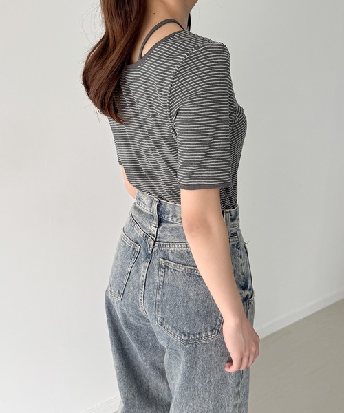 junoah（ジュノア）の「ワッフルボーダーホルターネック半袖トップス（Tシャツ/カットソー・レディース・ダークグレー/ホワイト/ブラック・SMALL/MEDIUM/LARGE）」の18枚目の写真