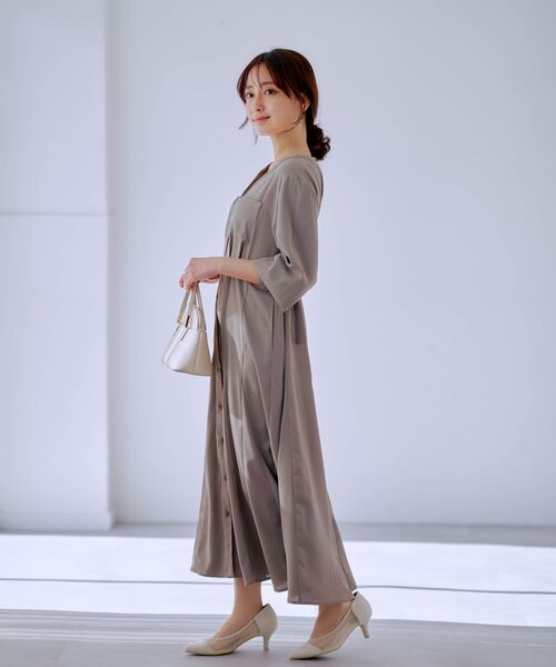 COHINA（コヒナ）の「スキッパーネックマチフレアとろみワンピース 【低身長・小柄女性】（ワンピース・レディース・ネイビー/グリーン/ベージュ・SHORT/REGULAR）」の7枚目の写真