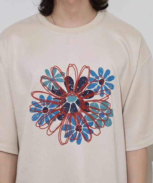 セール】ATELANE フェイクスウェード フラワー 刺繍デザイン T