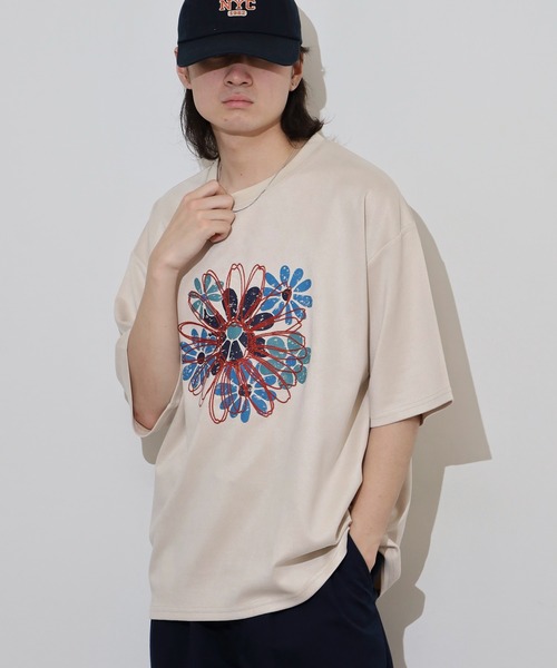 ATELANE ソフト フェイクスウェード フラワー刺繍 プルオーバー L セール】ATELANE フェイクスウェード フラワー 刺繍デザイン T