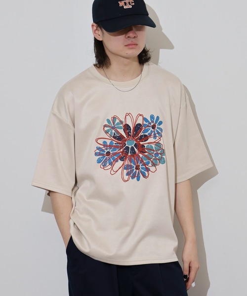 想像を超えての ATELANE Tシャツ（T 刺繍デザイン フラワー フェイクスウェード トップス