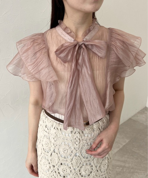 mysty woman（ミスティウーマン）の「フレアスリーブ2WAYブラウス　 493901（シャツ/ブラウス・レディース・ピンク/アイボリー/ブラック・FREE）」の8枚目の写真