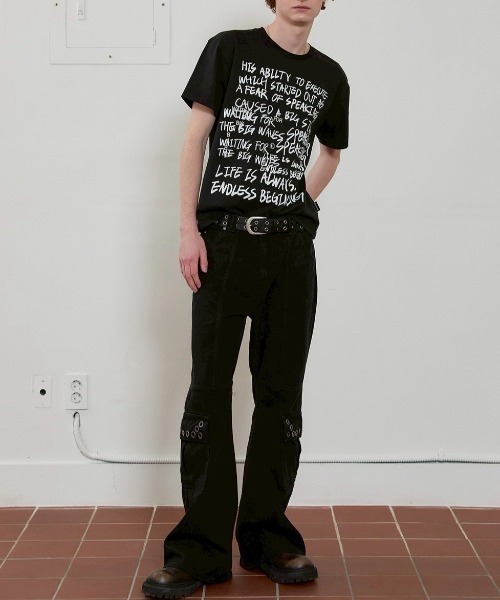 ESC STUDIO（イーエスシースタジオ）の「【ESC STUDIO】eyelet denim bootcut pants / 【イーエスシースタジオ】アイレットブーツカットデニムパンツ（デニムパンツ・メンズ・ブラック/ベージュ・S/M）」の3枚目の写真