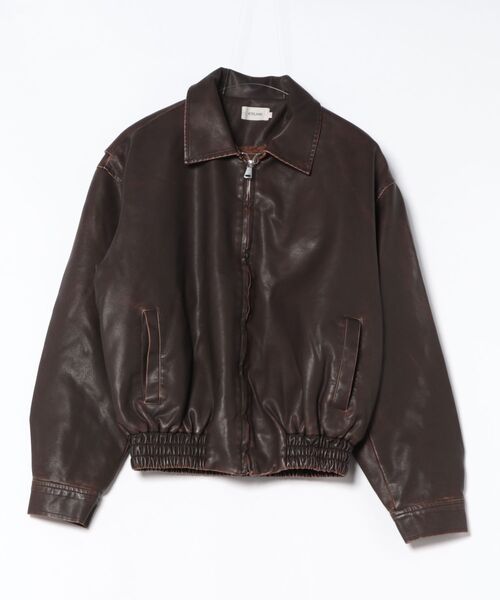 【ATELANE】 アンティークフェイクレザー 裏ボアボンバージャケット / アテレーン