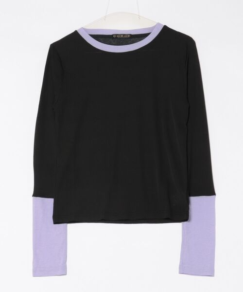 GORGE(ゴージ)の「《配色スリーブ☆》レディース スラブシアー 長袖トップス レイヤード風 春夏秋(Tシャツ/カットソー・レディース・ブルー/オレンジ/イエロー/ブラック/ラベンダー・F)」の3枚目の写真