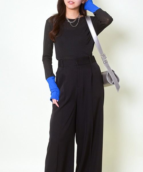 GORGE(ゴージ)の「《配色スリーブ☆》レディース スラブシアー 長袖トップス レイヤード風 春夏秋(Tシャツ/カットソー・レディース・ブルー/オレンジ/イエロー/ブラック/ラベンダー・F)」の19枚目の写真