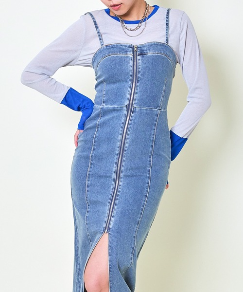 GORGE(ゴージ)の「《配色スリーブ☆》レディース スラブシアー 長袖トップス レイヤード風 春夏秋(Tシャツ/カットソー・レディース・ブルー/オレンジ/イエロー/ブラック/ラベンダー・F)」の21枚目の写真