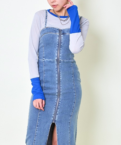 GORGE(ゴージ)の「《配色スリーブ☆》レディース スラブシアー 長袖トップス レイヤード風 春夏秋(Tシャツ/カットソー・レディース・ブルー/オレンジ/イエロー/ブラック/ラベンダー・F)」の22枚目の写真