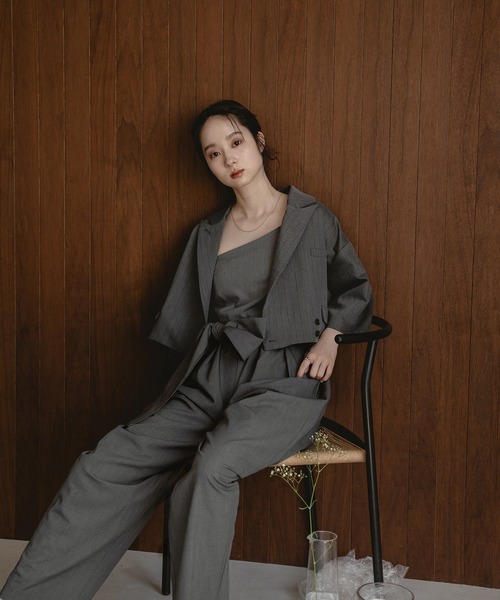 mideal（マイディール）の「double button stripe jacket / ダブルボタンストライプジャケット（テーラードジャケット・レディース・アイボリー/グレー・FREE）」の9枚目の写真