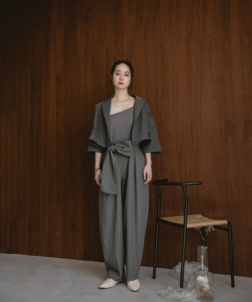 mideal（マイディール）の「double button stripe jacket / ダブルボタンストライプジャケット（テーラードジャケット・レディース・アイボリー/グレー・FREE）」の5枚目の写真