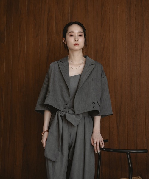 mideal（マイディール）の「double button stripe jacket / ダブルボタンストライプジャケット（テーラードジャケット・レディース・アイボリー/グレー・FREE）」の3枚目の写真