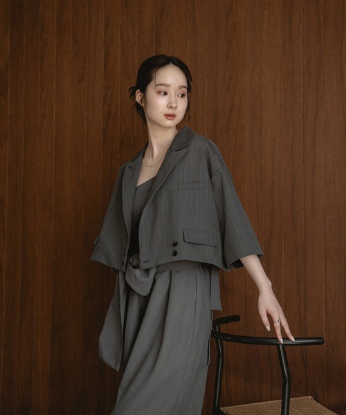 mideal（マイディール）の「double button stripe jacket / ダブルボタンストライプジャケット（テーラードジャケット・レディース・アイボリー/グレー・FREE）」の21枚目の写真