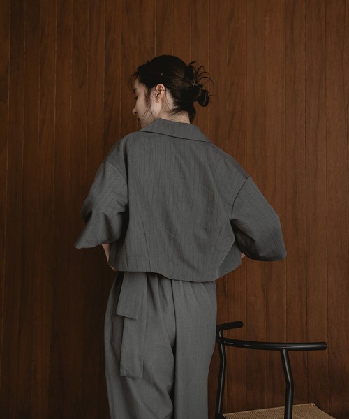 mideal（マイディール）の「double button stripe jacket / ダブルボタンストライプジャケット（テーラードジャケット・レディース・アイボリー/グレー・FREE）」の20枚目の写真