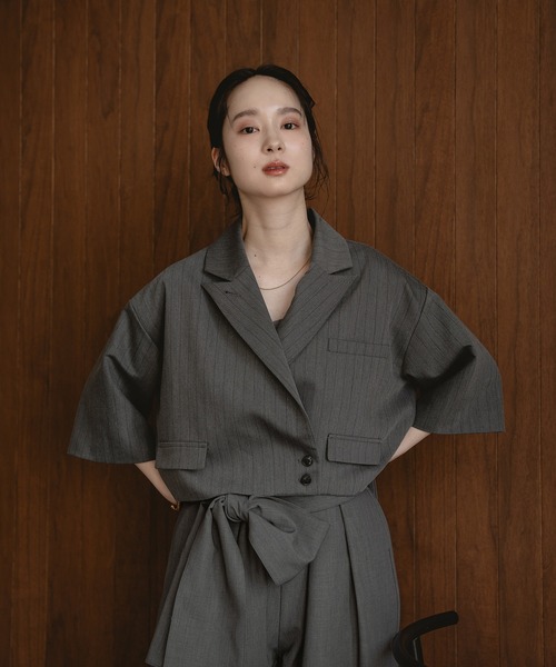 mideal（マイディール）の「double button stripe jacket / ダブルボタンストライプジャケット（テーラードジャケット・レディース・アイボリー/グレー・FREE）」の19枚目の写真