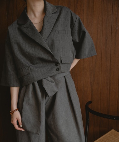 mideal（マイディール）の「double button stripe jacket / ダブルボタンストライプジャケット（テーラードジャケット・レディース・アイボリー/グレー・FREE）」の17枚目の写真