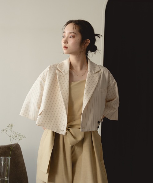 mideal（マイディール）の「double button stripe jacket / ダブルボタンストライプジャケット（テーラードジャケット・レディース・アイボリー/グレー・FREE）」の15枚目の写真