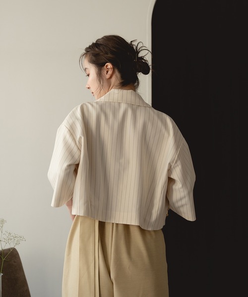 mideal（マイディール）の「double button stripe jacket / ダブルボタンストライプジャケット（テーラードジャケット・レディース・アイボリー/グレー・FREE）」の13枚目の写真