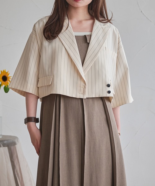 mideal（マイディール）の「double button stripe jacket / ダブルボタンストライプジャケット（テーラードジャケット・レディース・アイボリー/グレー・FREE）」の22枚目の写真