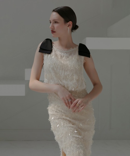 パーティ イブニングドレス シャギー フェザー ワンショルダー パーティ イブニングドレス シャギー フェザー ワンショルダー