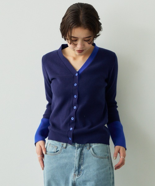 セール】Color matched sleeve knit cardigan / 配色スリーブ