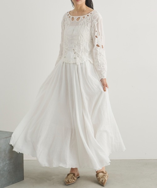 Libra Cue（リブラ キュー）の「シアーロングギャザースカート（スカート・レディース・ブラック/ブルー/ホワイト/ベージュ・FREE）」の6枚目の写真