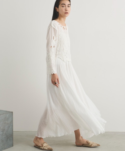 Libra Cue（リブラ キュー）の「シアーロングギャザースカート（スカート・レディース・ブラック/ブルー/ホワイト/ベージュ・FREE）」の7枚目の写真