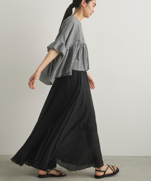 Libra Cue（リブラ キュー）の「シアーロングギャザースカート（スカート・レディース・ブラック/ブルー/ホワイト/ベージュ・FREE）」の8枚目の写真