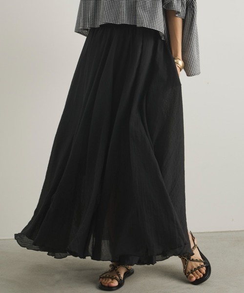 Libra Cue（リブラ キュー）の「シアーロングギャザースカート（スカート・レディース・ブラック/ブルー/ホワイト/ベージュ・FREE）」の10枚目の写真