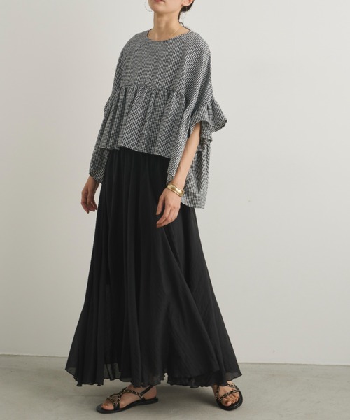 Libra Cue（リブラ キュー）の「シアーロングギャザースカート（スカート・レディース・ブラック/ブルー/ホワイト/ベージュ・FREE）」の9枚目の写真