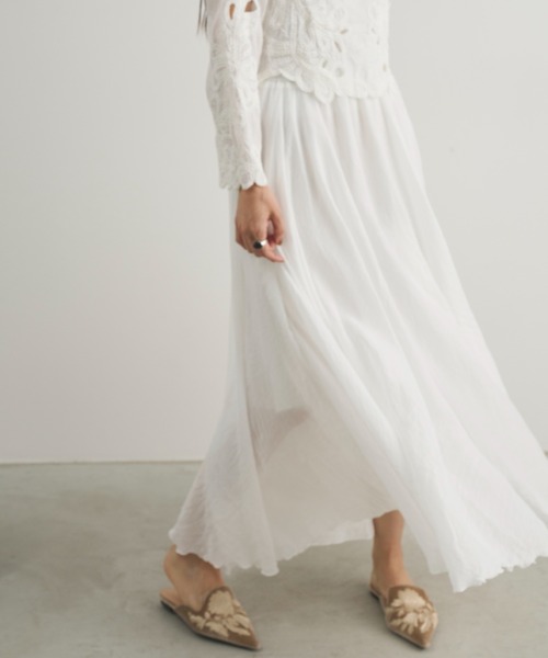 Libra Cue（リブラ キュー）の「シアーロングギャザースカート（スカート・レディース・ブラック/ブルー/ホワイト/ベージュ・FREE）」の21枚目の写真