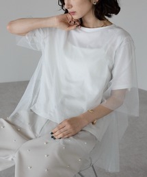 ラメ入りチュールレイヤード半袖Tシャツ