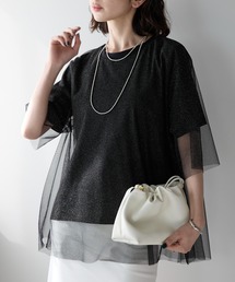ラメ入りチュールレイヤード半袖Tシャツ