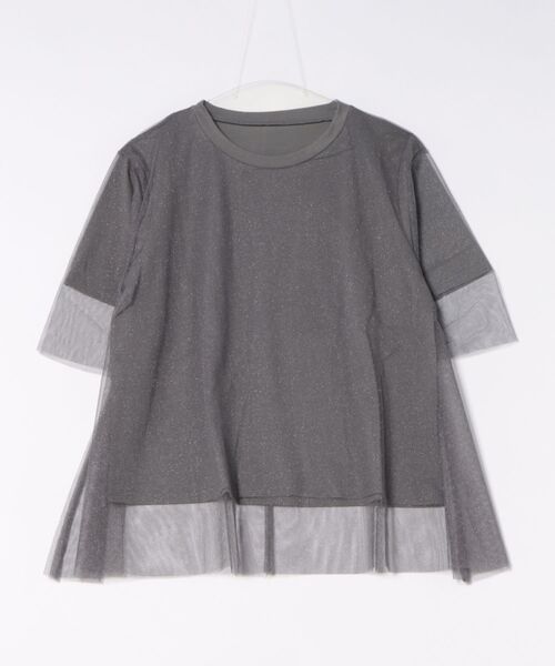 each（イーチ）の「ラメ入りチュールレイヤード半袖Tシャツ（Tシャツ/カットソー・レディース・ホワイト/ブラック/グレー・FREE）」の5枚目の写真