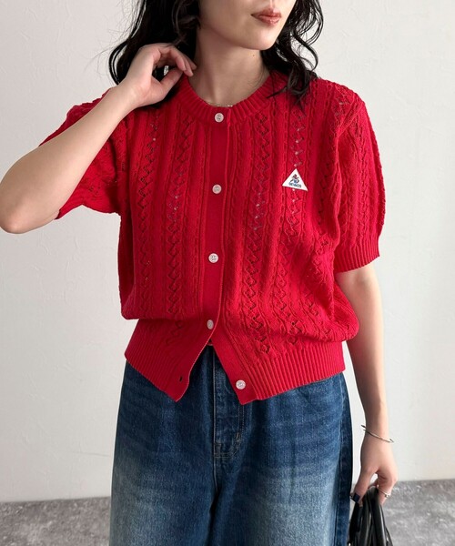 fredy emue（フレディエミュ）の「【GEVACO/ゲバコ】半袖ニットカーディガン（カーディガン/ボレロ・レディース・レッド/ネイビー/アイボリー/サックスブルー・38）」の4枚目の写真