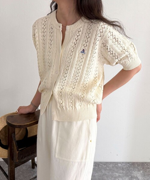 fredy emue（フレディエミュ）の「【GEVACO/ゲバコ】半袖ニットカーディガン（カーディガン/ボレロ・レディース・レッド/ネイビー/アイボリー/サックスブルー・38）」の2枚目の写真