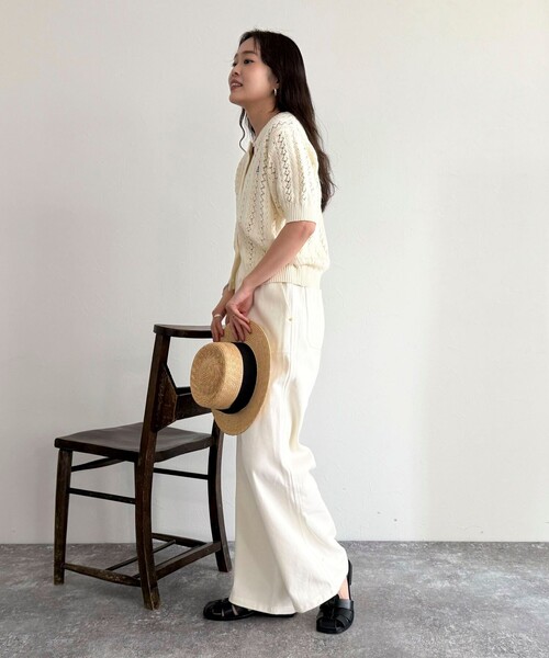 fredy emue（フレディエミュ）の「【GEVACO/ゲバコ】半袖ニットカーディガン（カーディガン/ボレロ・レディース・レッド/ネイビー/アイボリー/サックスブルー・38）」の6枚目の写真