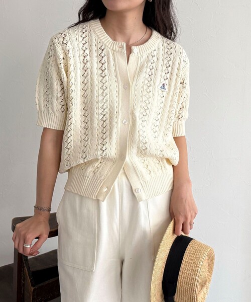 fredy emue（フレディエミュ）の「【GEVACO/ゲバコ】半袖ニットカーディガン（カーディガン/ボレロ・レディース・レッド/ネイビー/アイボリー/サックスブルー・38）」の9枚目の写真