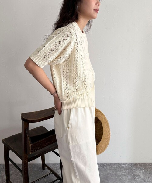 fredy emue（フレディエミュ）の「【GEVACO/ゲバコ】半袖ニットカーディガン（カーディガン/ボレロ・レディース・レッド/ネイビー/アイボリー/サックスブルー・38）」の10枚目の写真