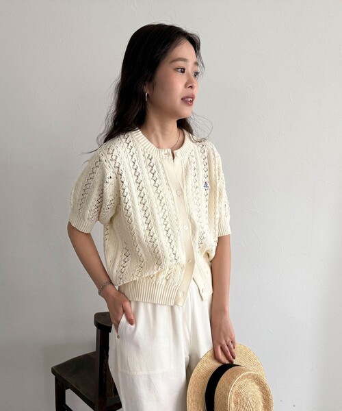 fredy emue（フレディエミュ）の「【GEVACO/ゲバコ】半袖ニットカーディガン（カーディガン/ボレロ・レディース・レッド/ネイビー/アイボリー/サックスブルー・38）」の11枚目の写真