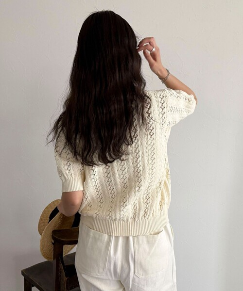 fredy emue（フレディエミュ）の「【GEVACO/ゲバコ】半袖ニットカーディガン（カーディガン/ボレロ・レディース・レッド/ネイビー/アイボリー/サックスブルー・38）」の12枚目の写真