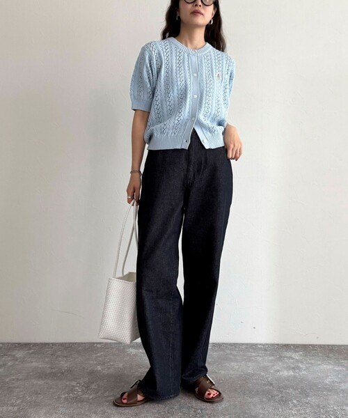 fredy emue（フレディエミュ）の「【GEVACO/ゲバコ】半袖ニットカーディガン（カーディガン/ボレロ・レディース・レッド/ネイビー/アイボリー/サックスブルー・38）」の14枚目の写真