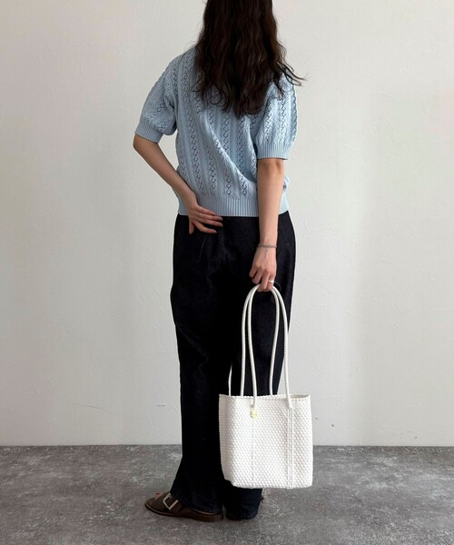 fredy emue（フレディエミュ）の「【GEVACO/ゲバコ】半袖ニットカーディガン（カーディガン/ボレロ・レディース・レッド/ネイビー/アイボリー/サックスブルー・38）」の16枚目の写真